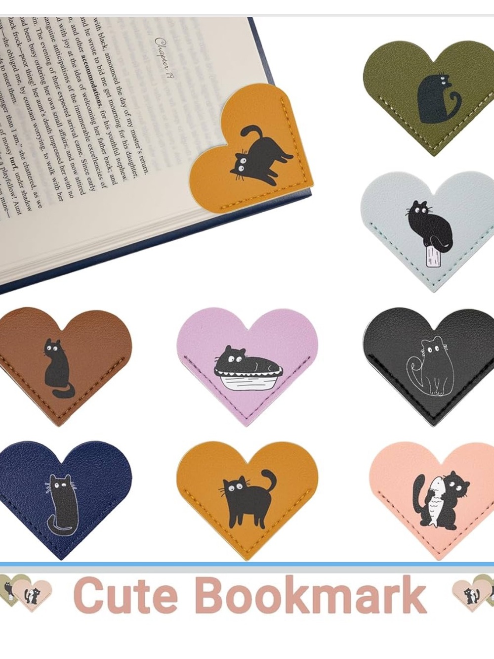 LEATHER Cat Heart Bookmark - Assorted Colors